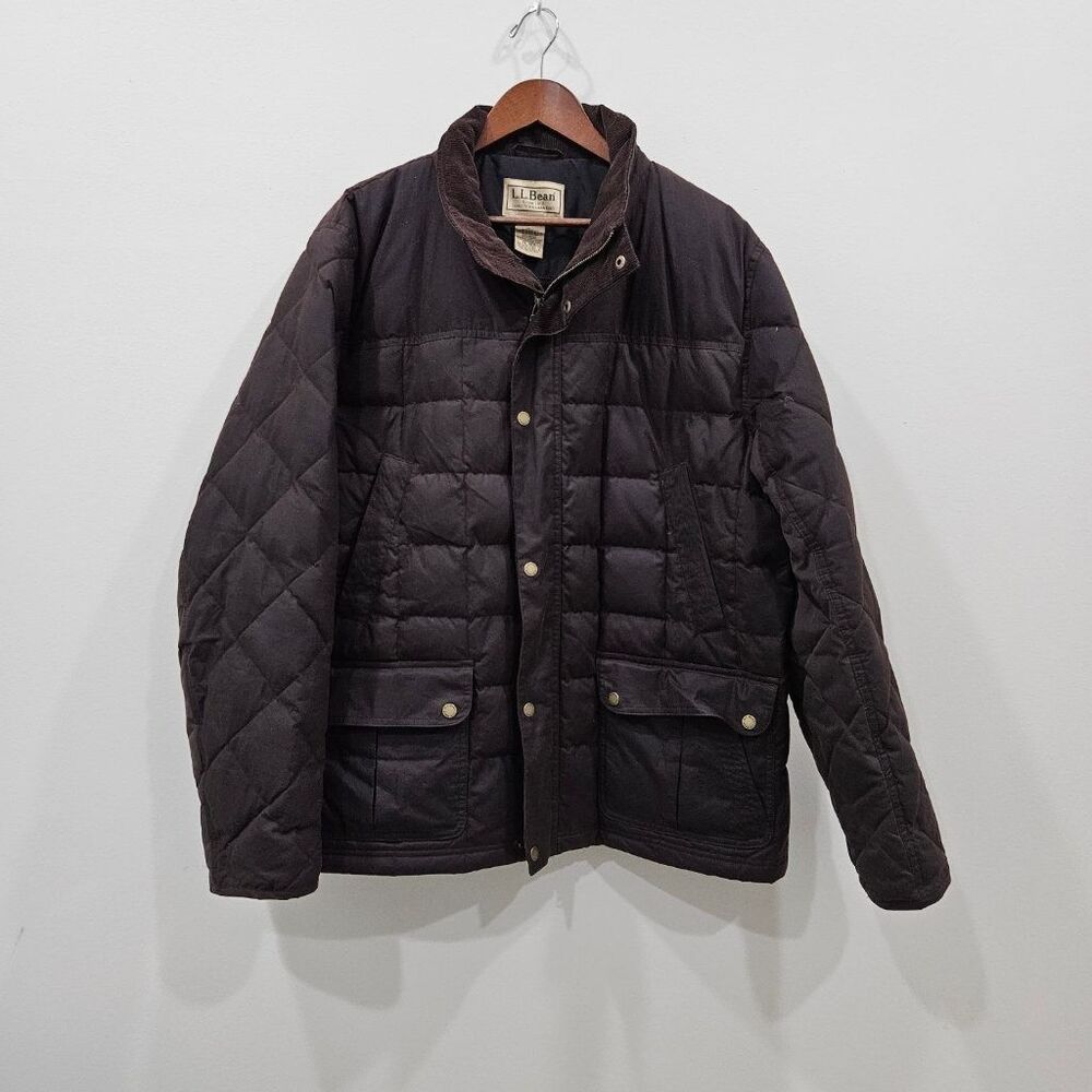 Vintage L.L. Bean Jacket Waxed Cotton Goose Down Quilted Puffer Coat XL Chore